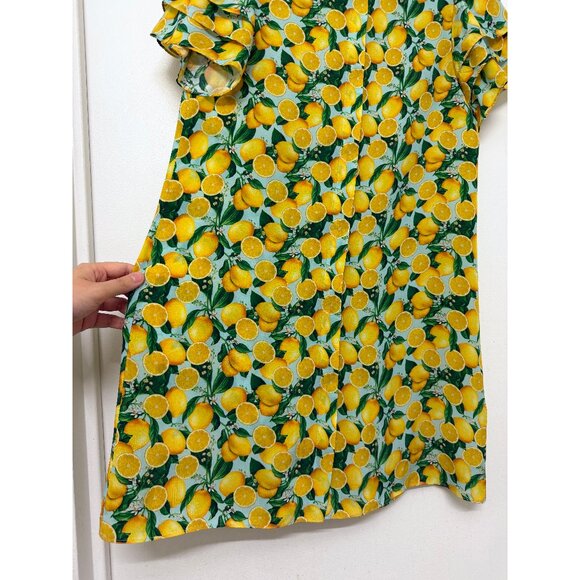 Alice + Olivia Jem Mini Shirt Dress Lemon Squeeze Print Floral Fruit Blue S - Picture 8 of 16